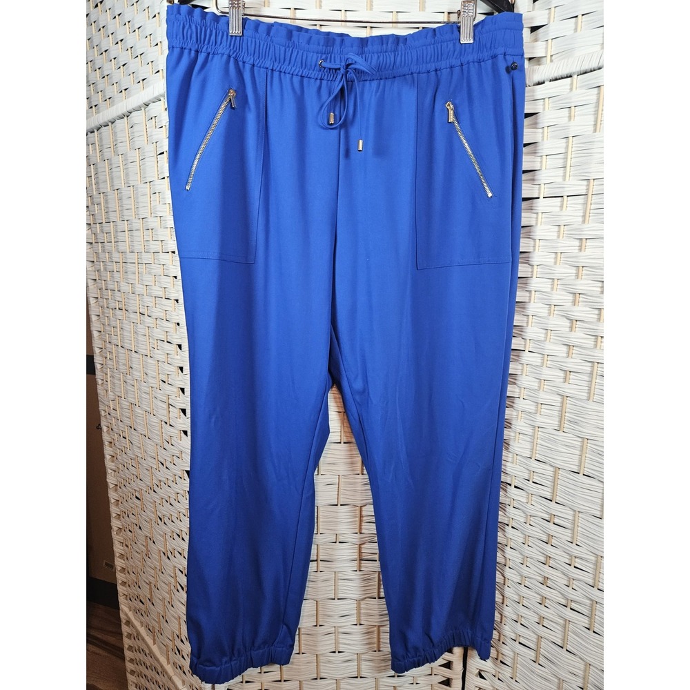 Calvin Klein X-Large Wide Leg Pants Elastic Waist Pocket Stretch Blue
